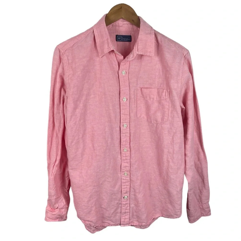 BF47 Men’s Gap Casual Brand LINEN Blend Beach Button Down Shirt S